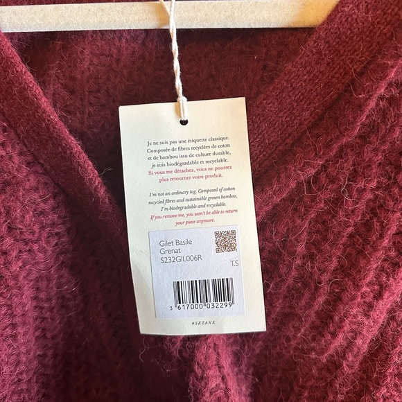 Sezane Gilet Basile Cardigan - Grenat - Picture 7 of 12